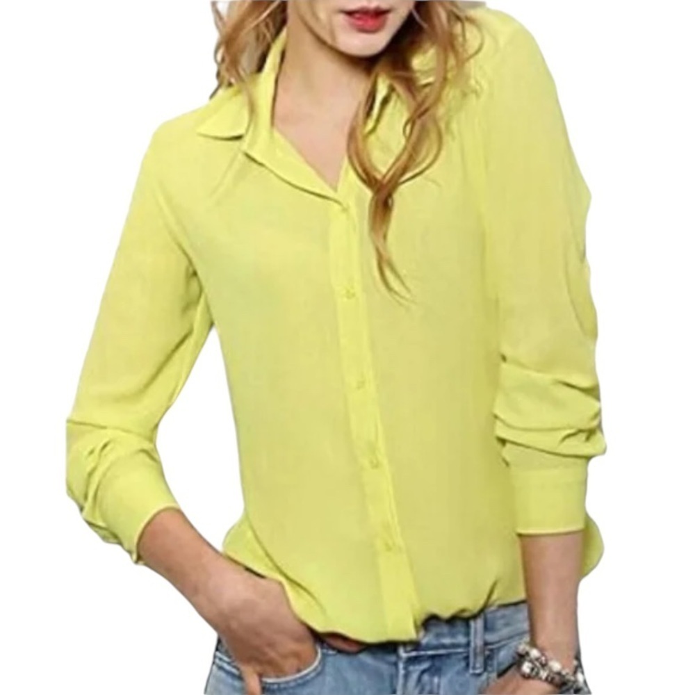 Joe Fresh S Lime Yellow Chiffon Button Down Shirt‎